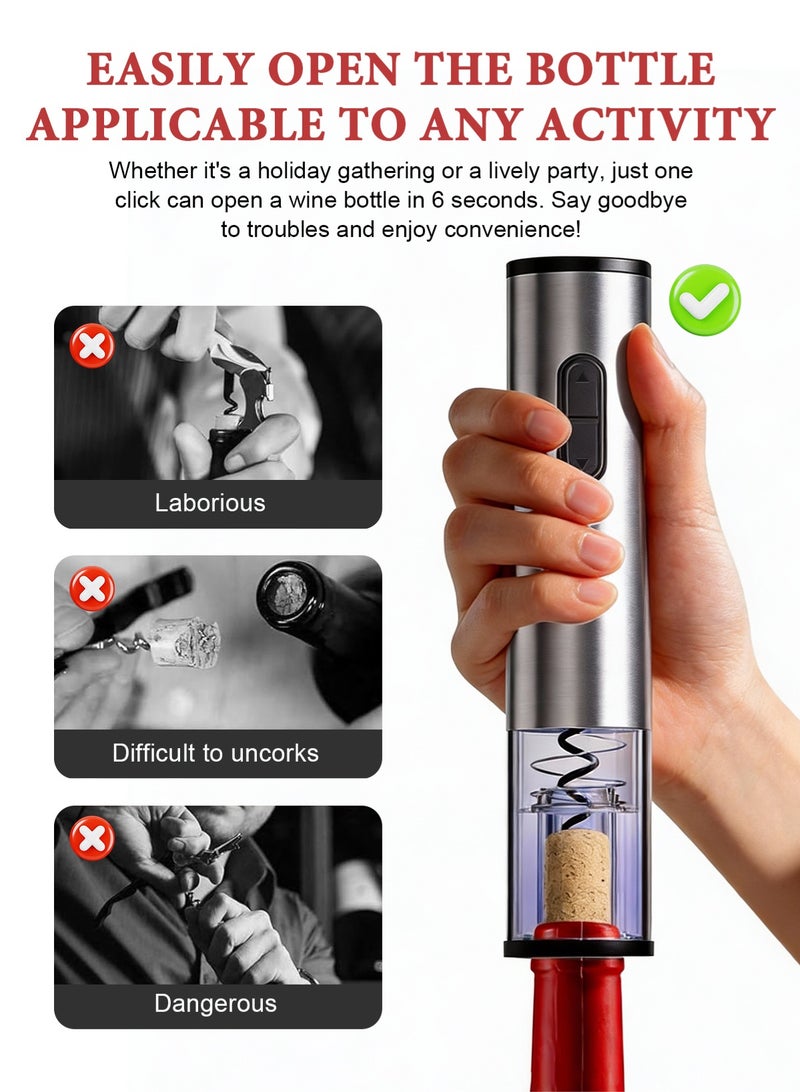 هومار كيت طقم فتاحة نبيذ كهربائية - فتاحة نبيذ تعمل بالبطارية مع قاطع رقائق معدنية، غلاف من الفولاذ المقاوم للصدأ، ضوء LED ونافذة شفافة، موزع نبيذ مهوية، سدادة شفط وقاعدة للاستخدام المنزلي، البار والحفلات - Image 4